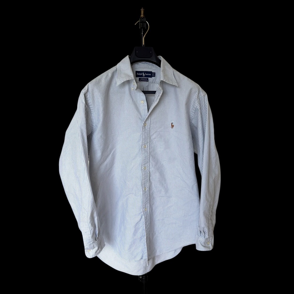 Polo Ralph Lauren Yarmouth Mens 16-34 Blue White Striped Cotton Oxford Shirt